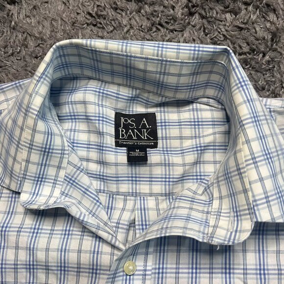 Jos A Bank Shirt Mens Medium Blue Plaid Stripe Long Sleeve Traveler Casual - Picture 7 of 7